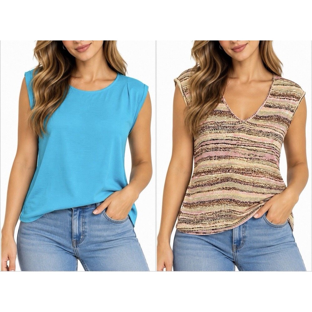 The Limited Women’s Size L Tops Lot of 2 Blouses Turquoise Printed V Neck